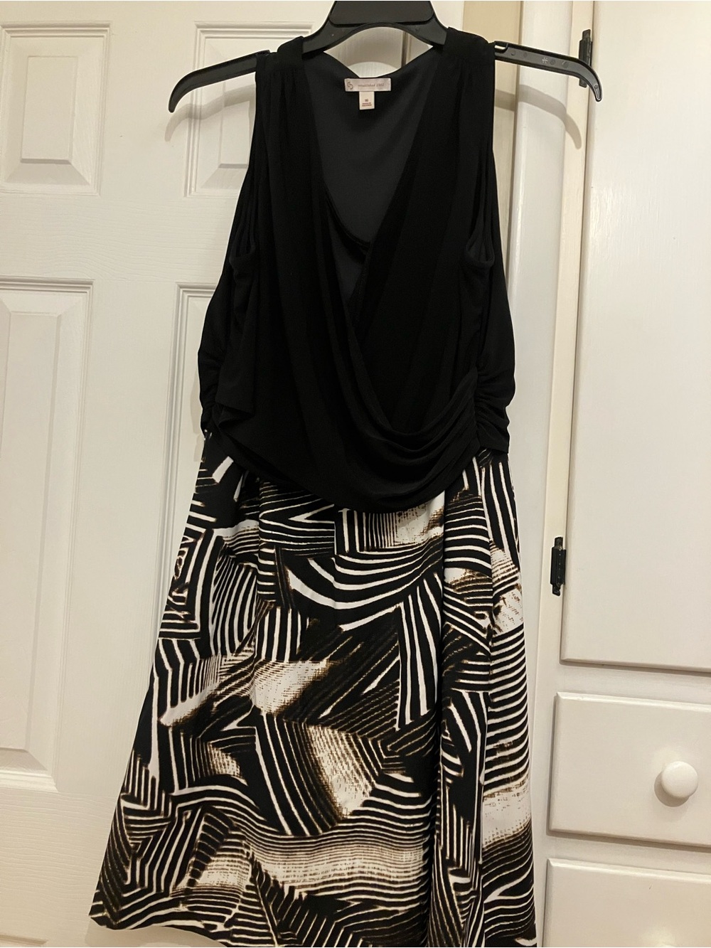 Black Draped Top with Black & White Abstract Print Skirt - Women